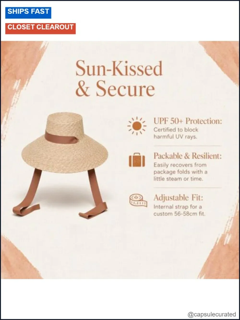 Women Straw Sun Hat Wide Brim UPF 50+ Chin Strap Beach UV Protection Adjustable